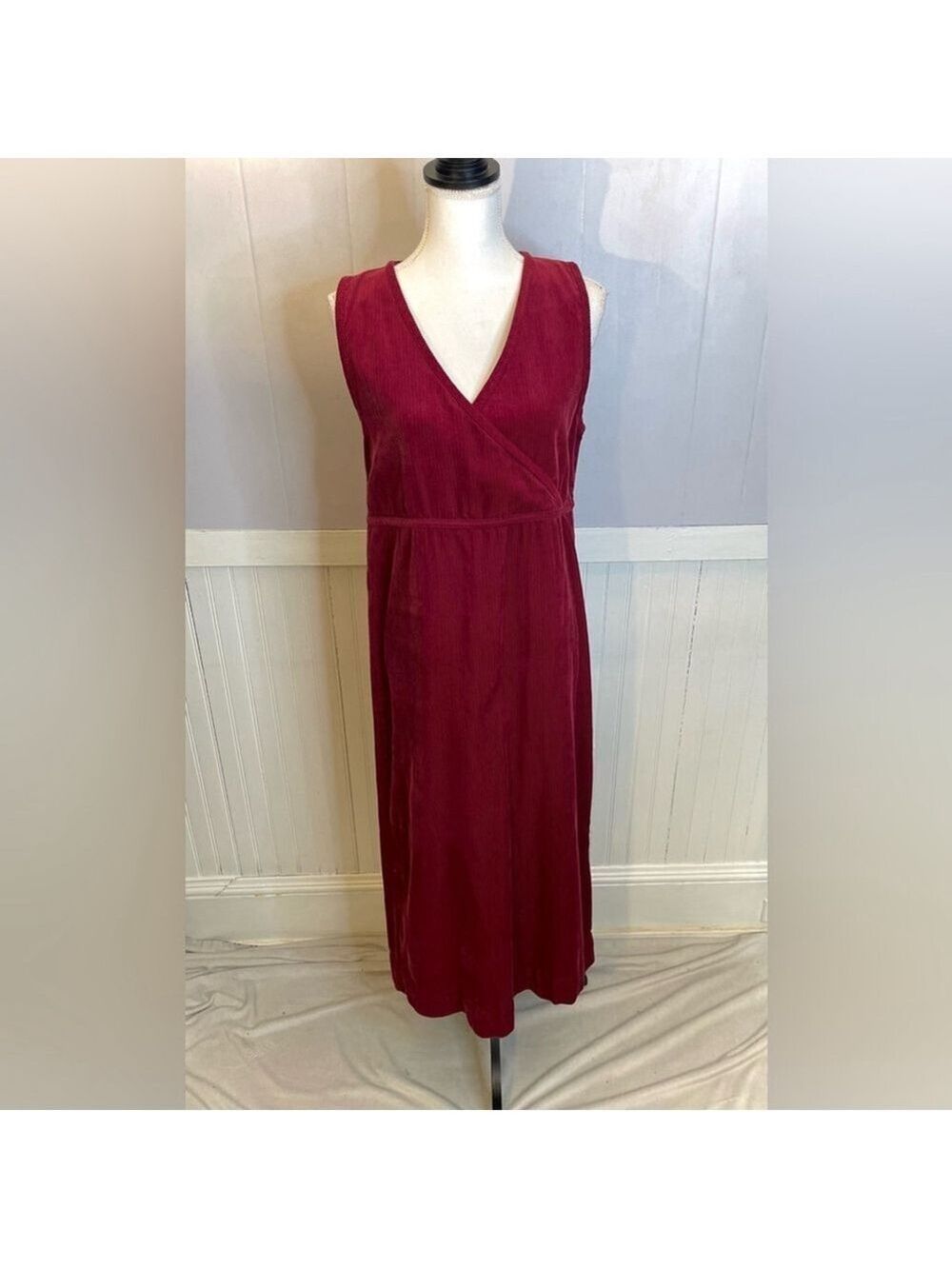Vintage 90s Westbound Burgundy Corduroy Pinafore Jumper Midi Dress Cottagecore S
